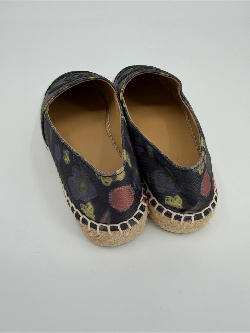 Black Canvas Floral Espadrille Flats with Large CC Logo